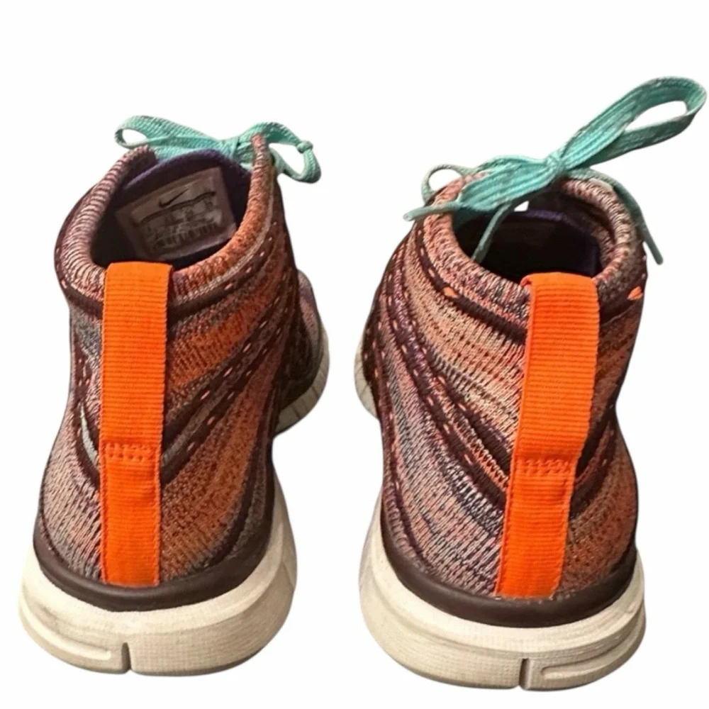 Nike Flyknit Chukka Multicolor Knit Sneakers Teal Laces Purple Swoosh Women’s 8